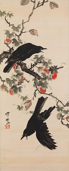 烏瓜に二羽の鴉